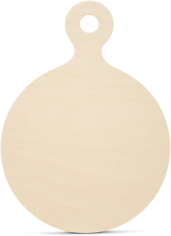Round Wooden Pizza Board Shape 12" with Handle, Pack of 1 Wood Cutting Boards for Kitchen Decor, & Charcuterie Boards, by Woodpeckers