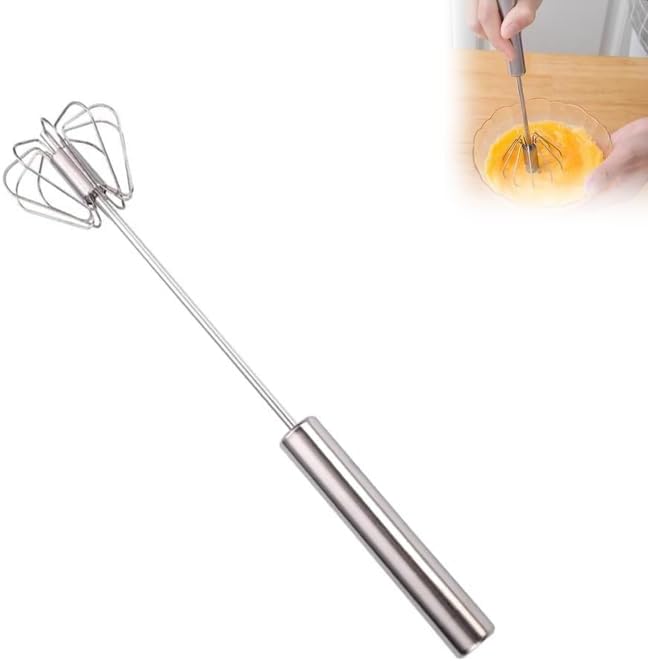 Stainless Steel Whisk, Egg Whisk Hand Push Rotary Blender, Manual Mixer Stirrer Kitchen Tool for Blending, Whisking, Beating, Stirring (2PCS)