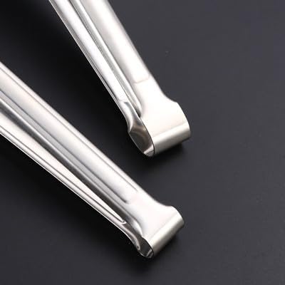 10 Pack Buffet Serving Tongs, 7-Inch Stainless Steel Mini Tongs with Serrated Tips, 0.2mm Thick, for Appetizers, Salad Bar, Desserts, Ice & Sugar, Dishwasher Safe (Silver)