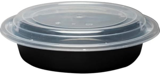 32oz Disposable Black Meal Prep/Bento Box with Clear Dome Lids - Round Plastic Meal Containers - Leak Proof and Reusable Box : Perfect For Salad, Meal Prep and Fruits : Set of 40