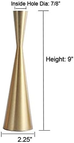 Pack 2 Brass Gold 9" Metal Taper Candlesticks Candleholder Vintage Mid-Century Modern Candlestick Home Cabin Lodge Table Mantel Wedding Centerpiece Candle Holders (Brass Golden, Pack of 2 Medium 9")