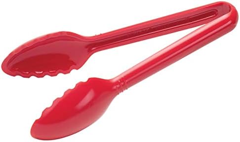 Winco 6" Commercial-Grade Curved Serving Tongs, Red