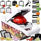26-in-1 Vegetable Chopper and Slicer Set, Red, Multifunctional Food Chopper with Container, 13 Interchangeable Blades, Safety Glove, Kitchen Mandoline Slicer (WHITE)
