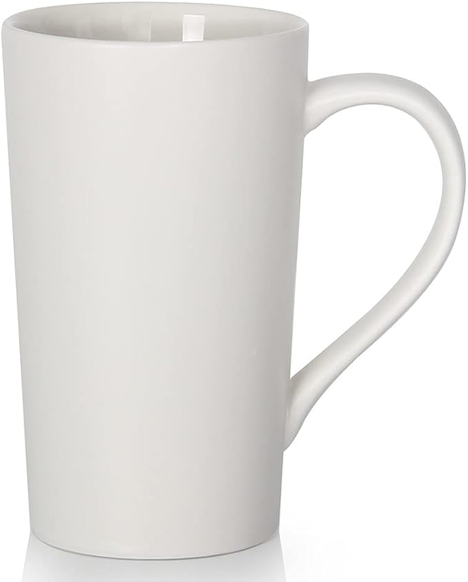 20 oz Extra Large Coffee Mug, M007 Plain Tall Big Ceramic Latte Milk Tea Cup with Handle for Dad Men Women, White