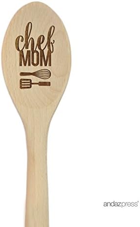 Andaz Press Laser Engraved Wooden Mixing Spoon, 12-inch, Chef Mom, 1-Pack, Chef Hostess Christmas Mothers Day Sister Girlfriend Wood Gift Ideas Mom Kitchen Mothers Day Spoons