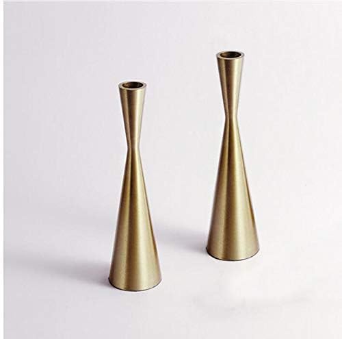 Pack 2 Brass Gold 9" Metal Taper Candlesticks Candleholder Vintage Mid-Century Modern Candlestick Home Cabin Lodge Table Mantel Wedding Centerpiece Candle Holders (Brass Golden, Pack of 2 Medium 9")