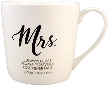 Mr. and Mrs. Coffee Mug Set with Love is Patient Bible Scripture, Set of 2, 12 Ounce