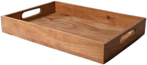 Premium Acacia Wooden Serving Tray with Handles – Large Decorative Food Serving Platter for Breakfast, Lunch, Dinner, Appetizers, Coffee Table & Home Décor | 14’’ x 10’’ x 2’’