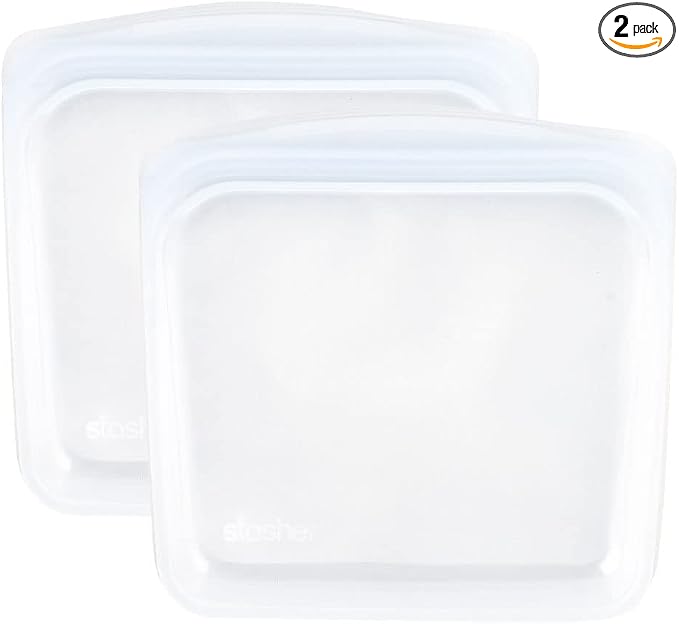 Stasher STSB00 Silicone Bag, Sandwich, Medium, 28 fl oz (828 ml), Set of 2, Food Storage Bags, Clear, Clear, Microwave, Oven, Heat Resistant, Freezer, Sandwich 828 mL/15 oz