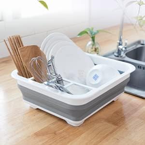 Goderewild Foldable Dish Drying Rack with Drain Plug and Swivel Spout - Lightweight, Compact and Space-Saving Dish Drainer Organizer for Kitchen, RV, Campers and Travel Trailers
