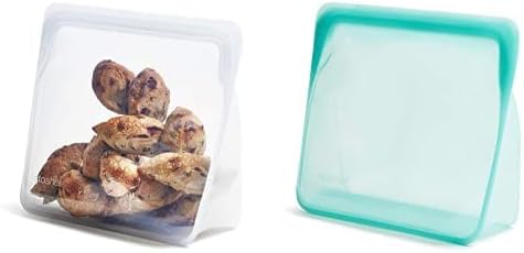 Stasher Silicone Reusable Storage Bag, 2-Pack Mega Stand-Up (Clear+Aqua) | Food Meal Prep Storage Container | Lunch, Travel, Makeup, Gym Bag | Freezer, Oven, Microwave, Dishwasher Safe, Leakproof