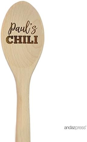 Andaz Press Personalized Laser Engraved Wooden Mixing Spoon, 12-inch, Paul's Chili, 1-Pack, Custom Name