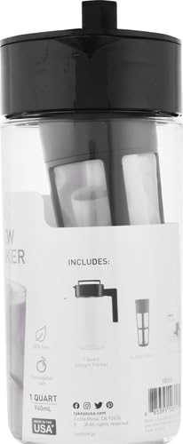 Takeya Deluxe Cold Brew Coffee Maker-BPA-Free Tritan Pitcher with Airtight Leakproof Lid,Silicone Grip Handle, Fine-Mesh Filter-Shatter-Proof, Dishwasher Safe, Made in USA-1 Quart/Black (Pack of 4)