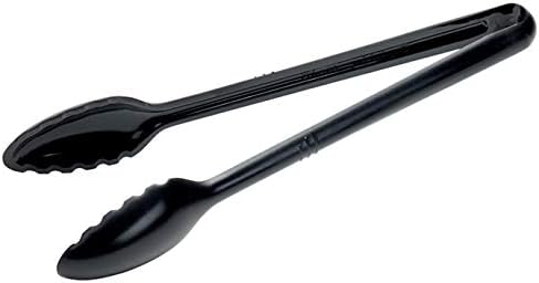 Winco 12" Commercial-Grade Curved Serving Tongs, Black