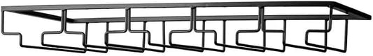 FOMANSH Wine Glass Rack - Under Cabinet Stemware Wine Glass Holder Glasses Storage Hanger 1 Pack Metal Organizer for Bar Kitchen 5 Rows Black