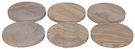 GoCraft Set of 6 Absorbent Sandstone Coasters – Natural Yellow Round Coasters for Drinks, Wine Glasses, Coffee, Barware, Mugs – Durable, Non-Slip, Easy to Clean – Ideal for Home, Office, Parties