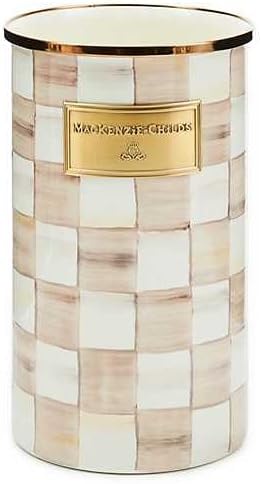 MACKENZIE-CHILDS Enamel Utensil Holder, Kitchen Utensil Holder for Countertop, Brown-and-White Mocha Check