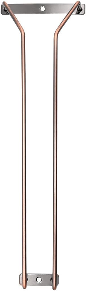 14-Inch Wine Glass Rack - Under Cabinet Stemware Wine Glass Holder Glasses Storage Hanger Metal Organizer for Bar Kitchen Red Copper (1 Rows, 2 Pack)
