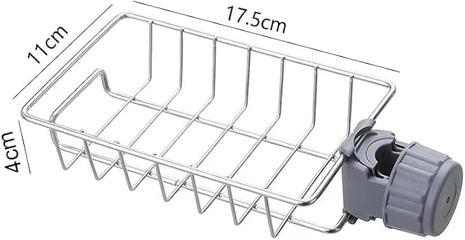 LONIN Stainless Steel Kitchen Sink Organizer Caddy – Over Faucet Sponge & Brush Holder, Rust-Resistant, Adjustable Universal Fit Faucet Rack, Quick Drain Sink Space Saver