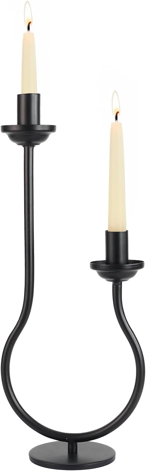 Black Metal Taper Candle Holder Candlestick Holder, Modern Tall Candelabra Decorative Centerpiece Candle Stand for Table Fireplace Mantel Wedding Housewarming Gift
