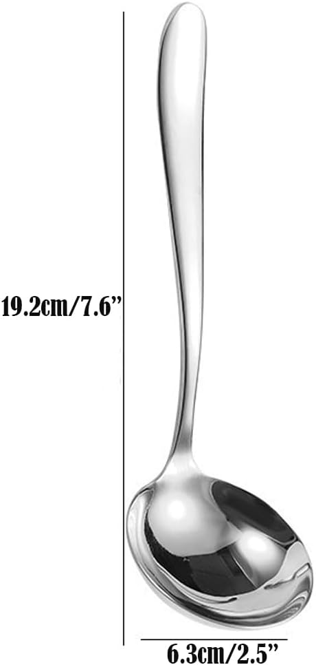 Small Soup Ladles,7.6'' Gravy Ladle 18/10 Stainless Steel Kitchen Cooking Serving Ladle for Soups,Sauces,Stews and More,Silver (2pack)