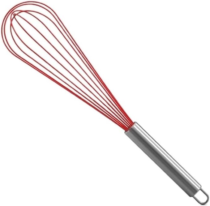 Balloon Whisk Stainless Steel 304 18/8 Wire Beater 8"10"12" Kitchen Cooking Tool No-Stick For Egg(12 Inch Red)