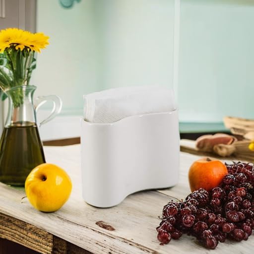 Scarlettwares Ceramic Napkin Holder For Table Kitchen Paper Linen Cloth Napkins Upright Stand Up Sturdy Stylish Modern Compact White Modern Farmhouse