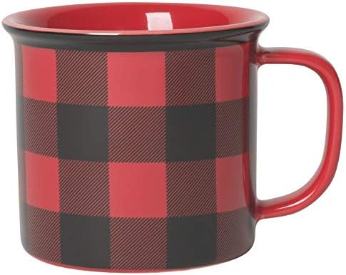 Now Designs Red Buffalo Check Heritage Stoneware Mug 12 oz, Set of 2 (Pack of 2)