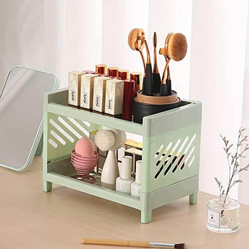 2 Tier Plastic Countertop Shelf Organizer Storage Rack, Multifunction Pantry Storage Organizer Kitchen Spice Rack Bathroom Shelf Organizer Tabletop Shelf Organizer (Green)