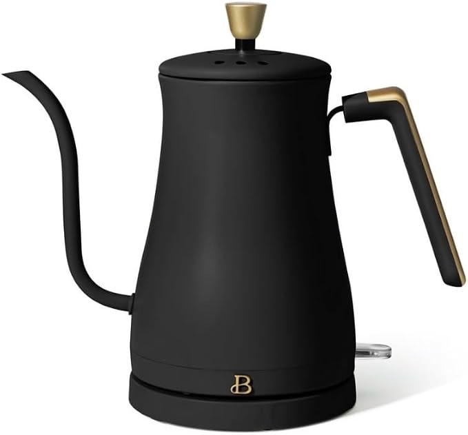 Beautiful Electric Gooseneck Kettle, 1 Liter, 1200W, Stainless Steel Interior, Fast Boil, Precision Pour Spout, Auto Shut-Off & Boil-Dry Protection (Black)