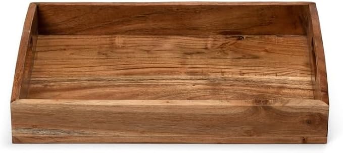 Acacia Wood Serving Tray - 12 Inch Wooden Tray with Natural Food-Safe PU Coating, Brown