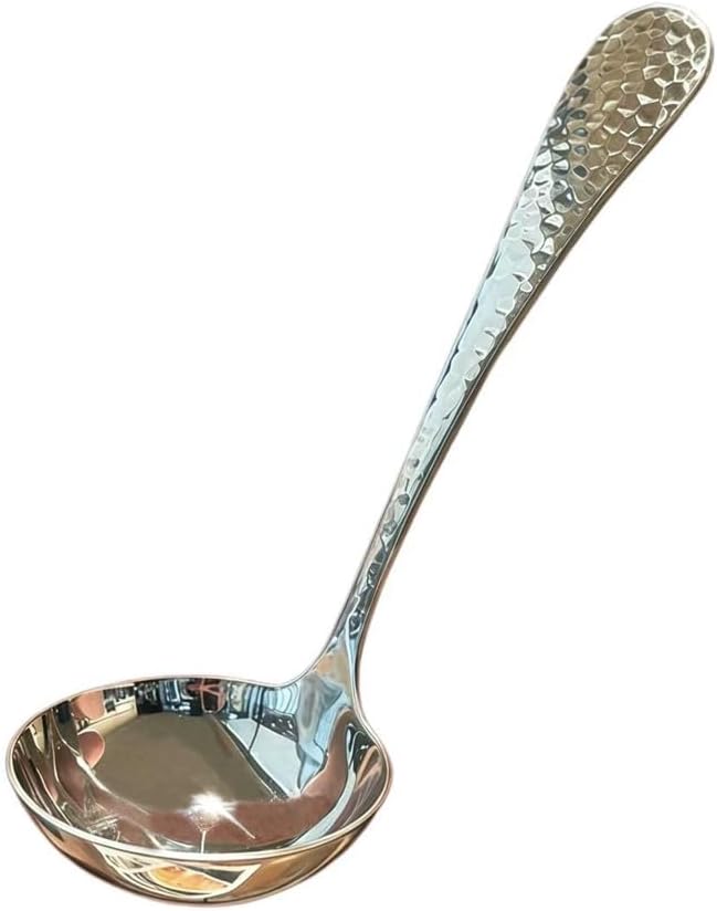 7.08 Inch Small Ladle, Premium 18/10 Stainless Steel, Hammered Gravy Ladle for Serving Soup, Sauces, Gravies, Silver