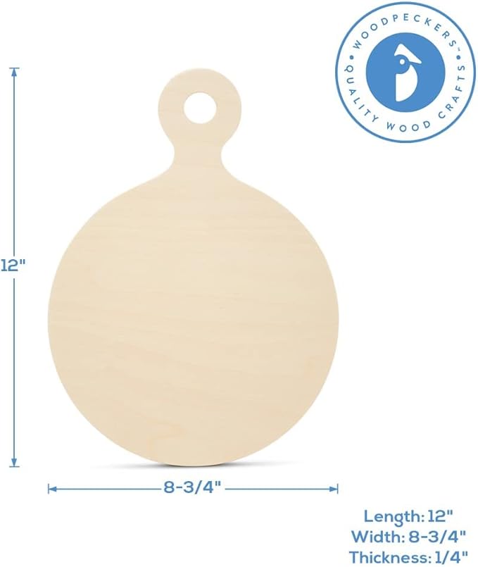 Round Wooden Pizza Board Shape 12" with Handle, Pack of 3 Wood Cutting Boards for Kitchen Decor, & Charcuterie Boards, by Woodpeckers