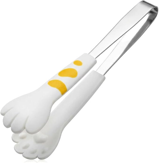 Kitchen Cooking Tongs – Cute Paw Shape Stainless Steel Salad Tongs for Cooking and Barbecue, Food Serving Utensil with Non-Slip Grip(White Small)