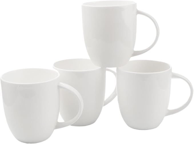 Fine Bone China Coffee Mugs, Tea Cups, 15 oz large Capacity, Set of 4, With light Weight and Thin Thickness Wall, Microwave & Dishwasher Safe, Milk White Fine Glaze, Christmas and Wedding Gift