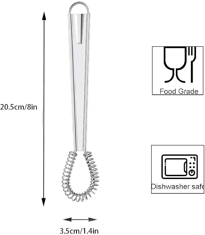 Stainless Steel Mini Whisk Set 2 Pack, Spring Coil Flat Egg Beater, Kitchen Cookware Milk Frother Hand Mixer For Cooking, 8 inch