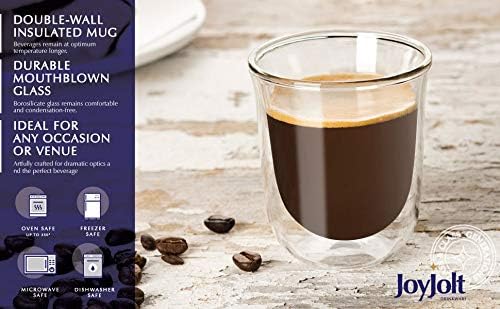 JoyJolt Javaah Double Walled Espresso Glasses Espresso Cups Set of 4 | 2-Ounces
