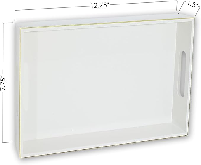 Handcrafted Wooden Serving Tray | Tray with Handle for Snacks, Tea, Kitchen, Coffee Table, Dining | High Gloss Finish with Gold Trim |12.25 x 7.75 x 1.5 inches (Egg Shell)