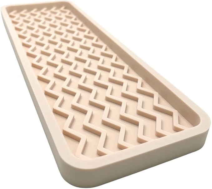 Silicone Sink Organizer Tray, Rectangular, Modern Style, Heat Safe, Dishwasher Safe, for Bathroom and Kitchen Organization (Sand Dollar, 12"x4", Chevron Pattern)