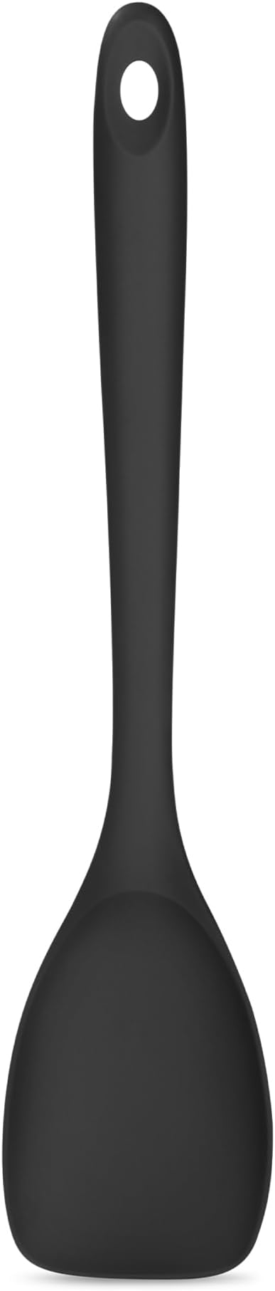 600ºF Heat Resistant Spatula Spoon: U-Taste Flexible Silicone Cooking Scoop Spoonula, Serving Mixing Scraping Food in Non-Stick Pan Cookware, Seamless Multifunctional Kitchen Utensil (Black)