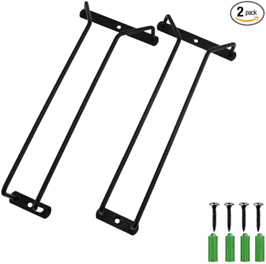 2 Pcs 13.3 Inch Black Under Cabinet Wine Glass Rack, Hanging Stemware Holder with Mounting Screws for Kitchen Bar and Home Storage Organization