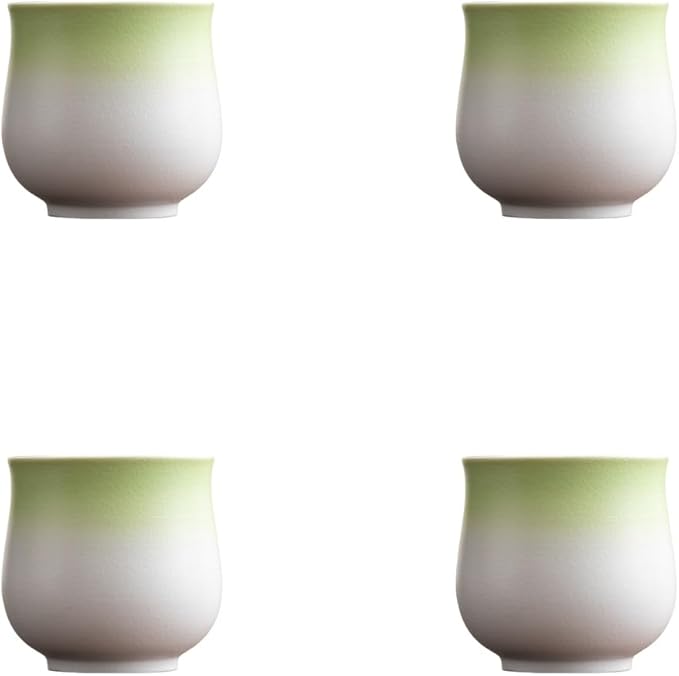 4-Oz Ceramic Espresso Cups Set - Multi-Color, Handle-Free Design for Home & Cafe | Dishwasher-Safe Stoneware Cups (Gradient Green, 4)