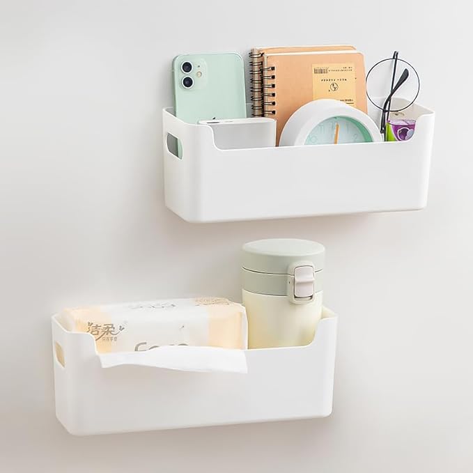 2 Pack Cabinet Organizer Storage, Adhesive Over Cabinet Door Organizer, No Drilling Space Saver Plastic Storage Containers Multi-Use for Kitchen Bathroom Office Bedroom, Translucent
