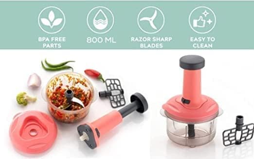 Manual Push Chopper 800ml for Vegetable & Fruit Cutting, Strong ABS Material for Long Duration (Multi Color)