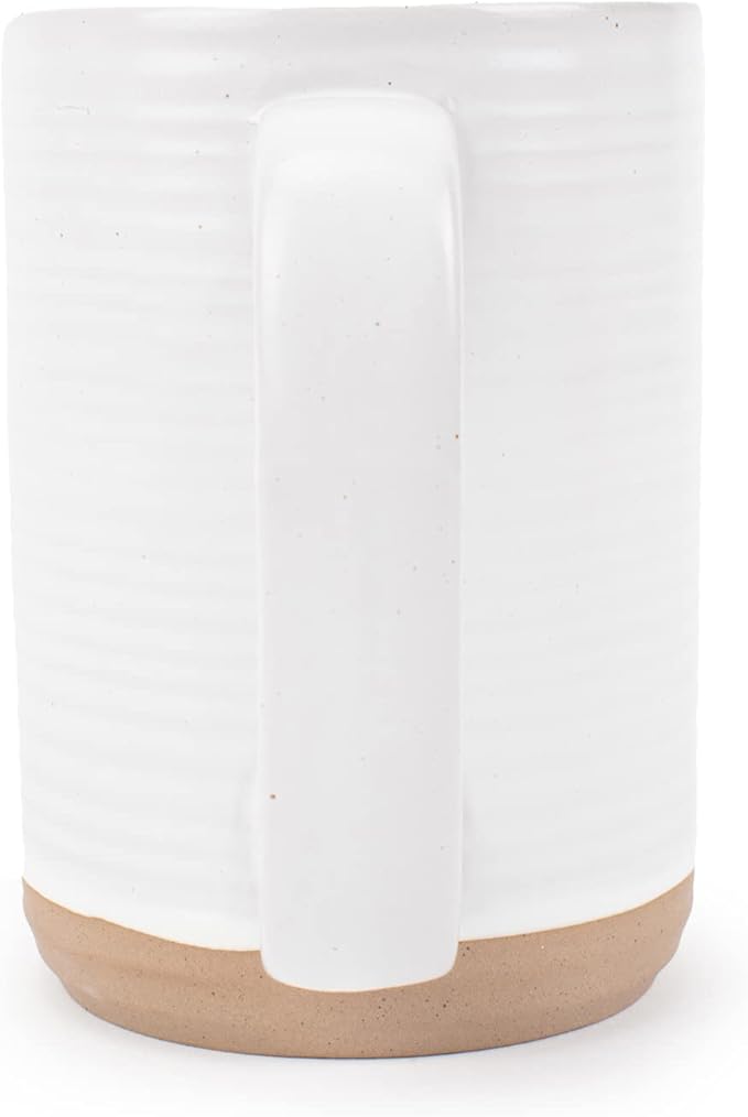 Elanze Designs Tall Ribbed Raw Clay Bottom White 16 ounce Ceramic Coffee Mugs Set of 4