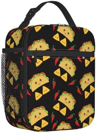 YETTA YANG Mexican Taco Chips Funny Cute Black Yellow Portable Lunch Bag Insulated Lunch Box Reusable Totes For Women Men Work Picnic Camping