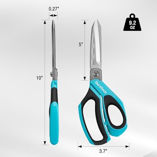 DURATECH 10" All-Purpose Heavy Duty Scissors, Stainless Steel Utility Scissors with Ergonomic Handle, Industrial Shears for Carpet, Leather, Fabric, and Household Use (Pack of 2)