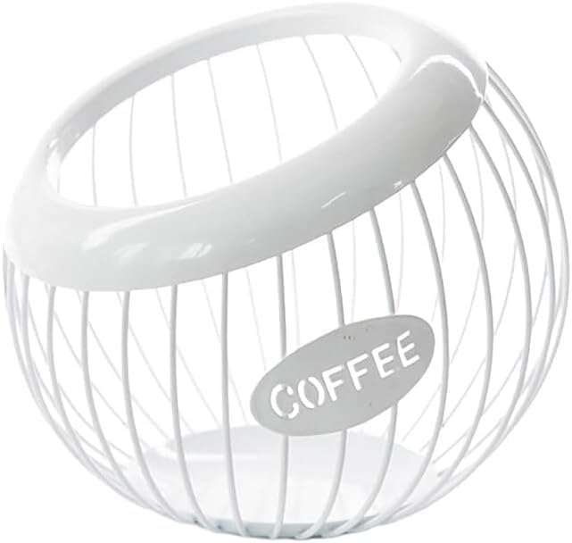 1PCS Coffee Pod Holder Iron Large Capacity K Cup Holder Espresso Coffee Capsule Storage Basket for Counter Coffee Bar Espresso Coffee Pod Organizer for Counter Fruit Bread Snacks Storage White
