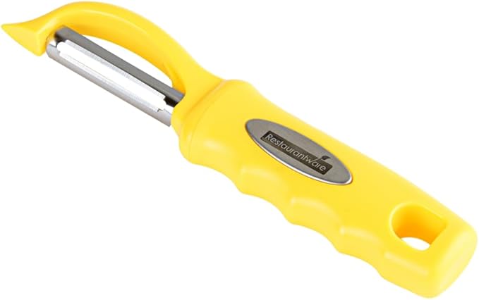 Restaurantware Comfy Grip 7.5 Inch Vegetable Peeler 1 Durable Potato Peeler - Sharp Swivel Blade Ambidextrous Handle Yellow Stainless Steel Veggie Peeler Built-In Blemish Remover