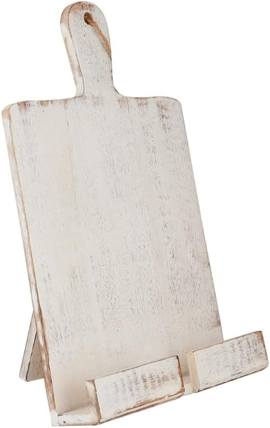 Wedding Gifts Wooden Cookbook Stand Chopping Board Style Foldable Recipe Book Stand Holder Easel for Kitchen Text Book Tablet L 9.5 x B 1.5 x H 14 inches (White) Cooking Gifts